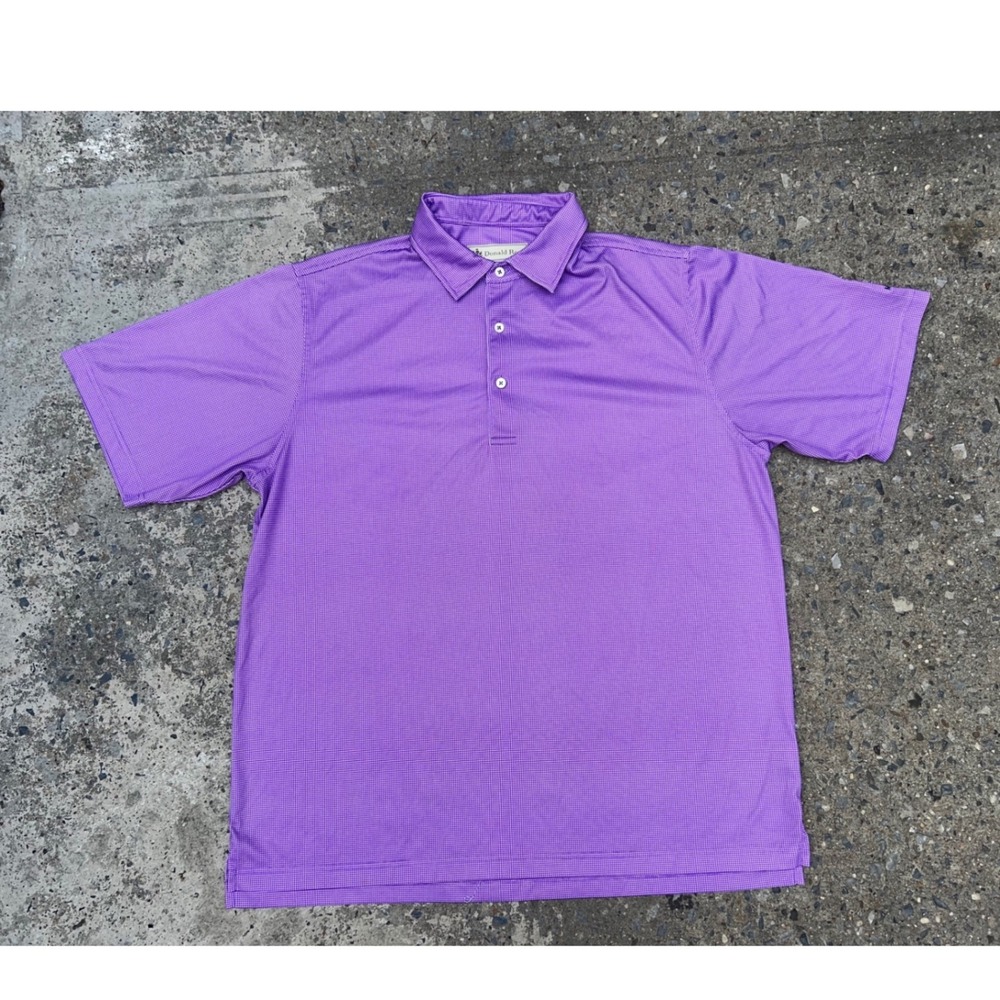 Donald Ross Mens Purple Micro Check Short Sleeve Golf Polo Shirt MCA Large
